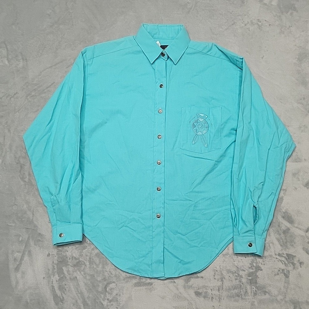 VTG Panhandle Slim Button Down Womens S Teal Western Cowboy Native Made‎ In USA